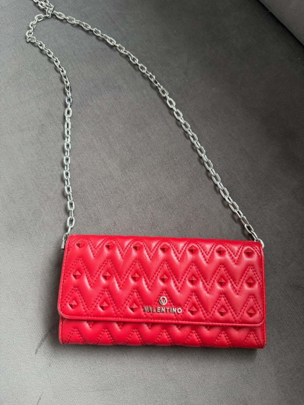 Valentino Red Quilted Chain Wallet Crossbody with studs. LIKE NEW